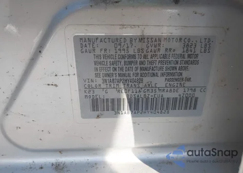 2017 Nissan Sentra S из США, поврежденный, VIN 3N1AB7AP2HY404828